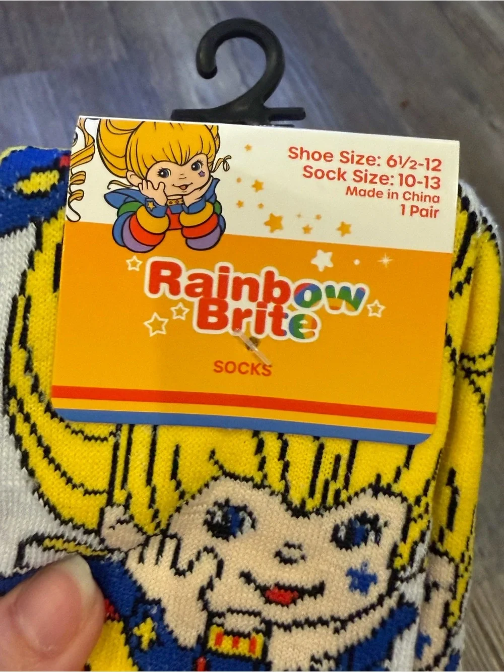Rainbow Brite Adult Crew Socks - White, Blue, Yellow, Red